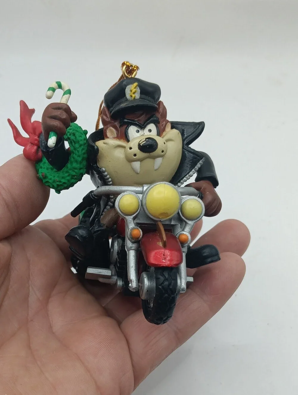 Vintage Looney Tunes Christmas Taz Tasmanian Devil On Motorcycle Ornament